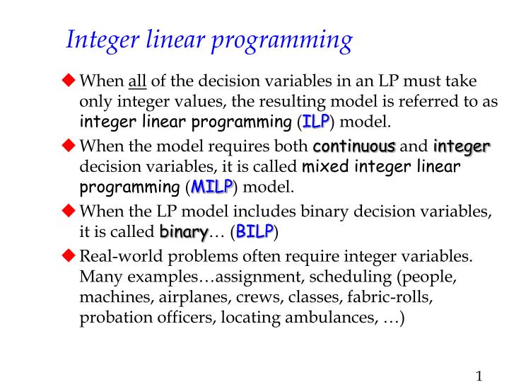 PPT Integer linear programming PowerPoint Presentation, free download