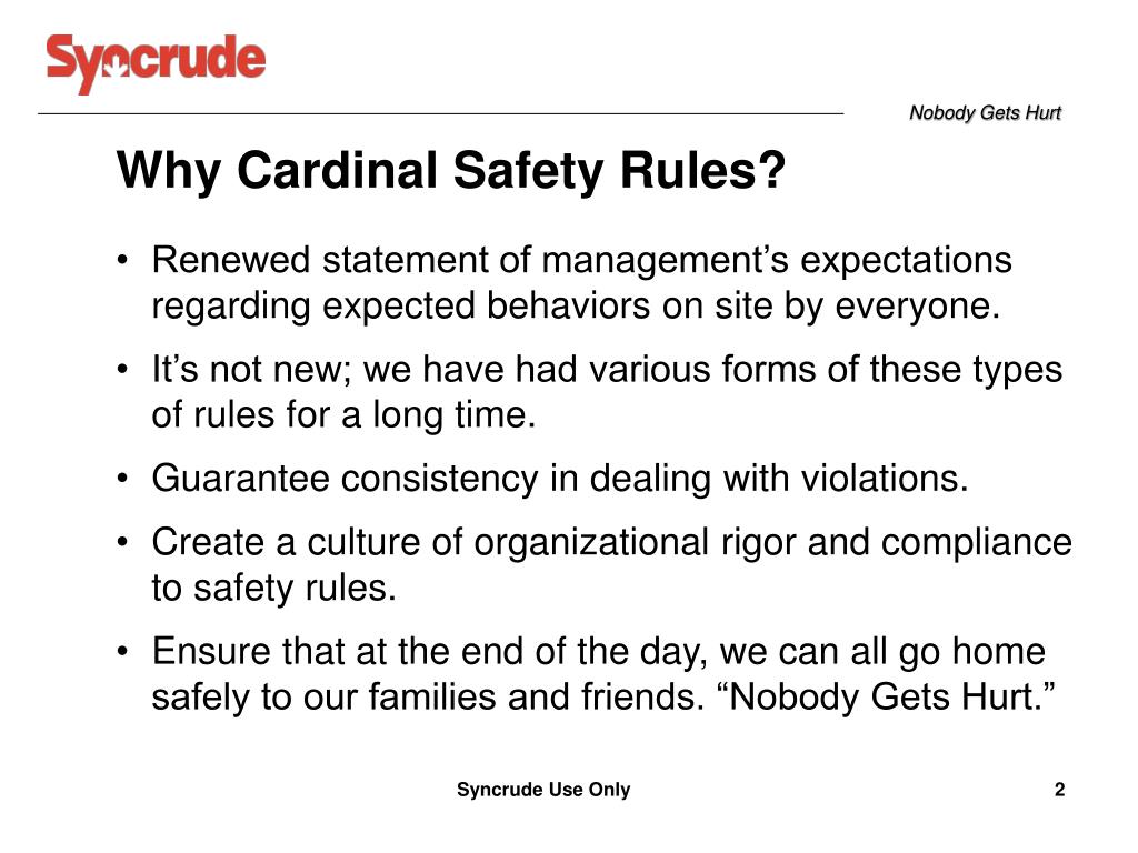 PPT Cardinal Safety Rules Communication Package for L5 Leaders