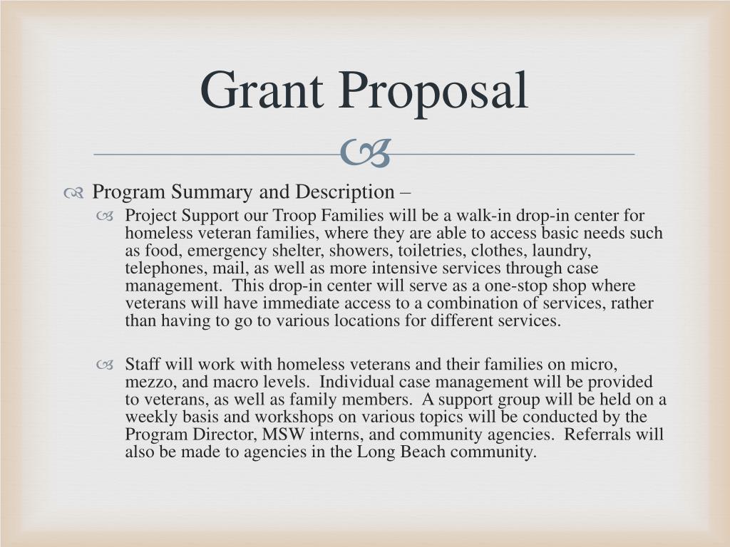 PPT DropIn Center for Homeless Veteran Families A Grant Proposal