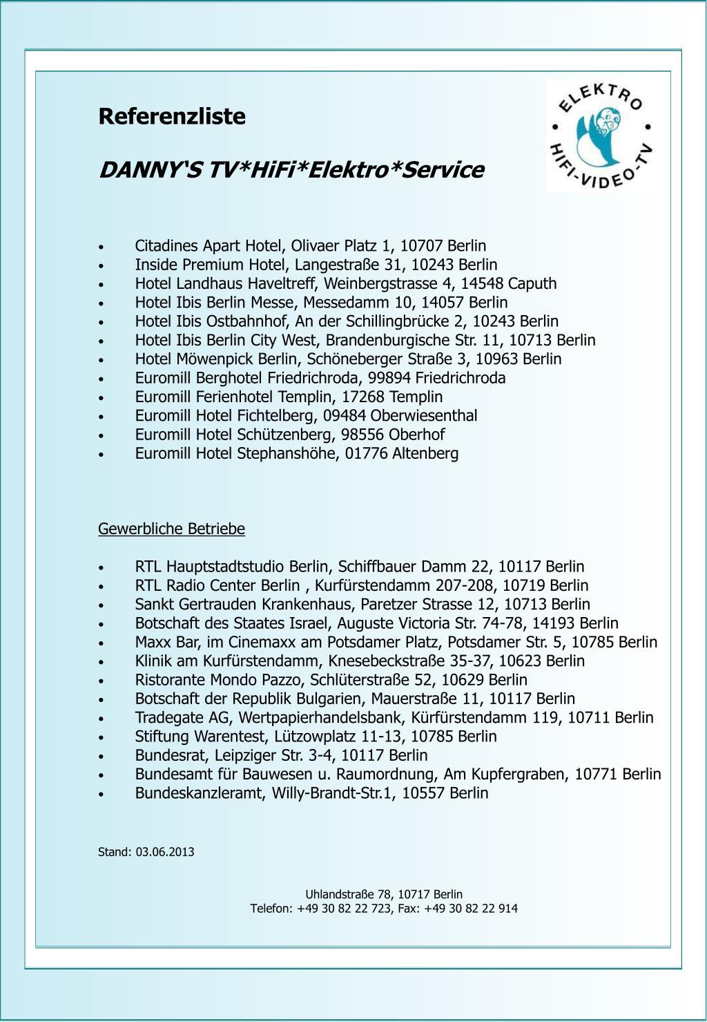 PPT Referenzliste DANNY`S TV*HiFi*Elektro*Service Hotels PowerPoint