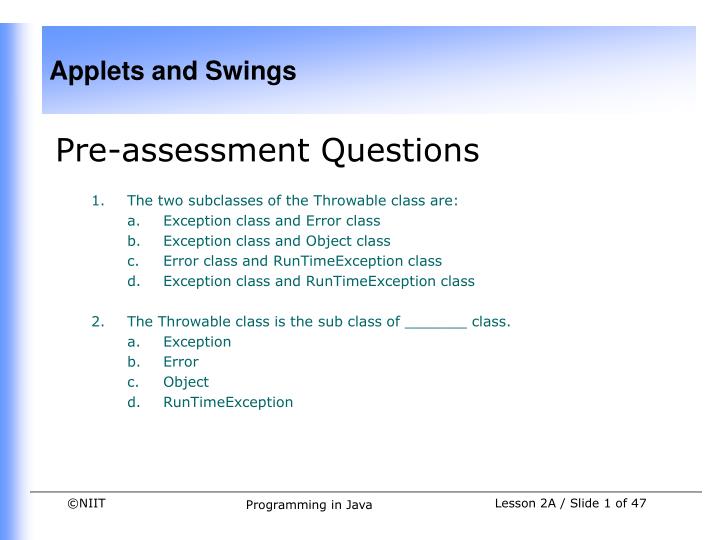 PPT Preassessment Questions The two subclasses of the Throwable