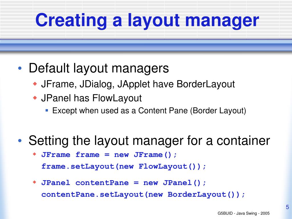 PPT Java Swing Lecture 3 Layout Management PowerPoint Presentation