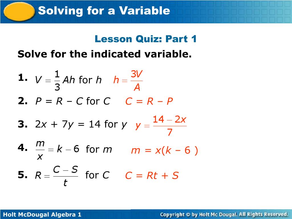 PPT Solving for a Variable PowerPoint Presentation, free download