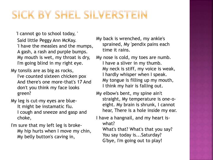 PPT SICk by Shel Silverstein PowerPoint Presentation ID3599809
