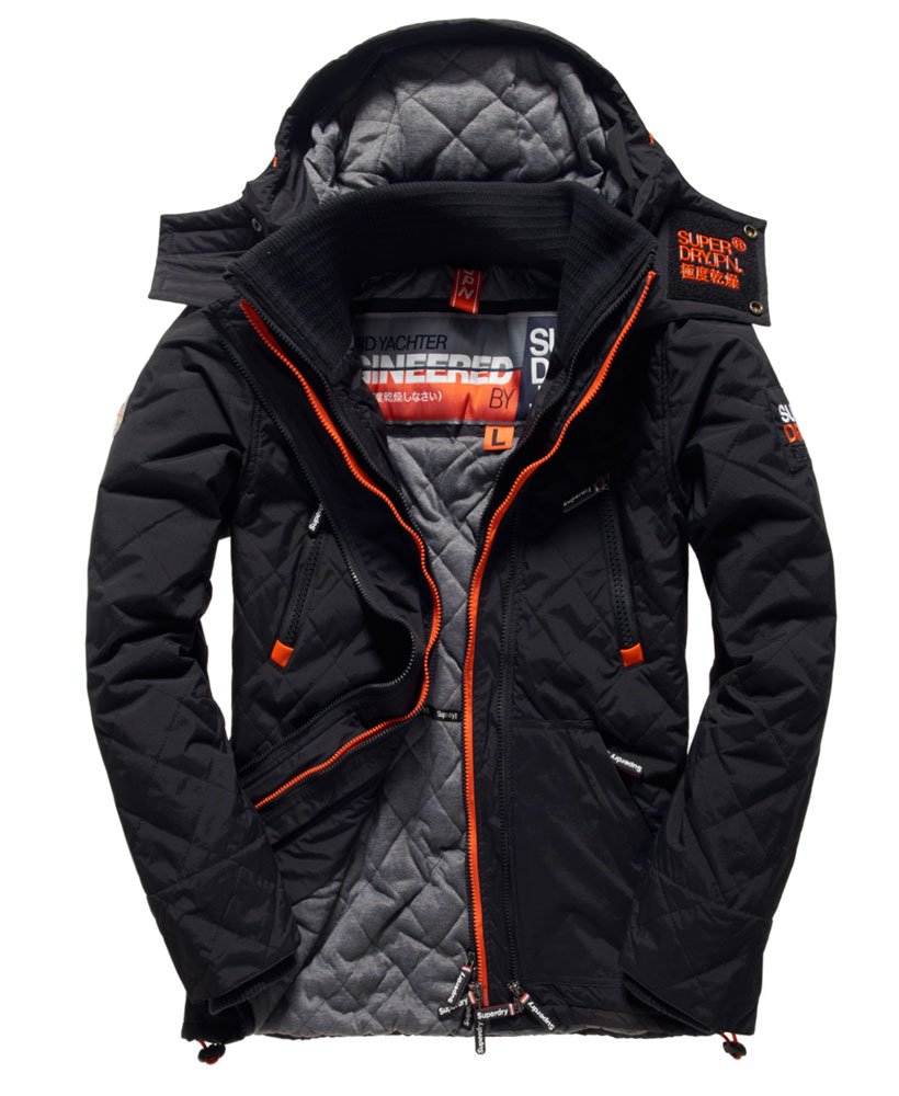 Mens Quilted Hooded Arctic Wind Yachter Jacket in Black Superdry