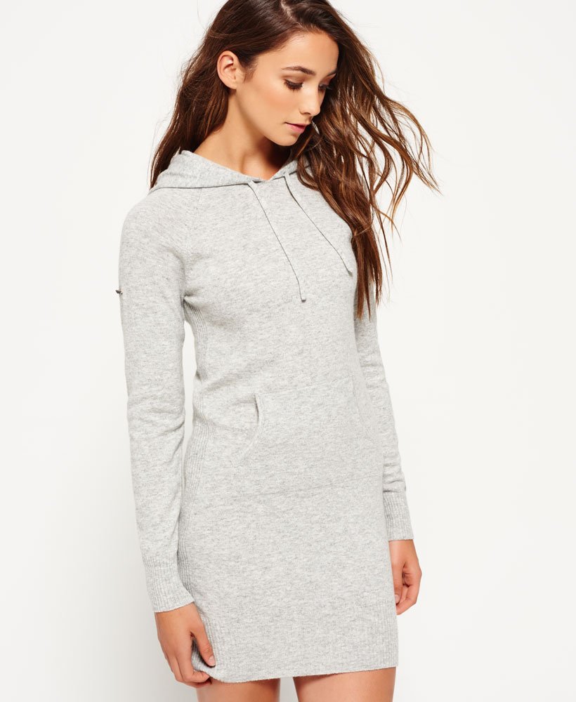 Womens Luxe Knitted Hoodie Dress in Grey Marl Superdry UK