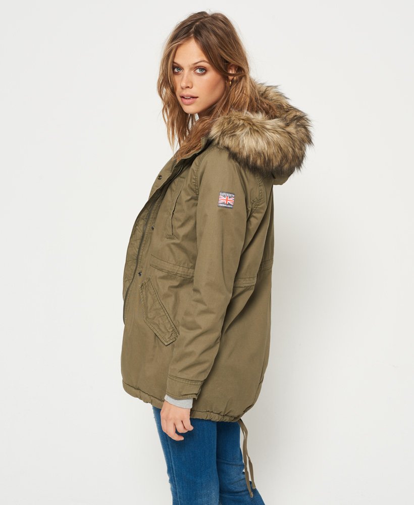 Womens Heavy Weather Rookie Fishtail Parka Coat in Deepest Army