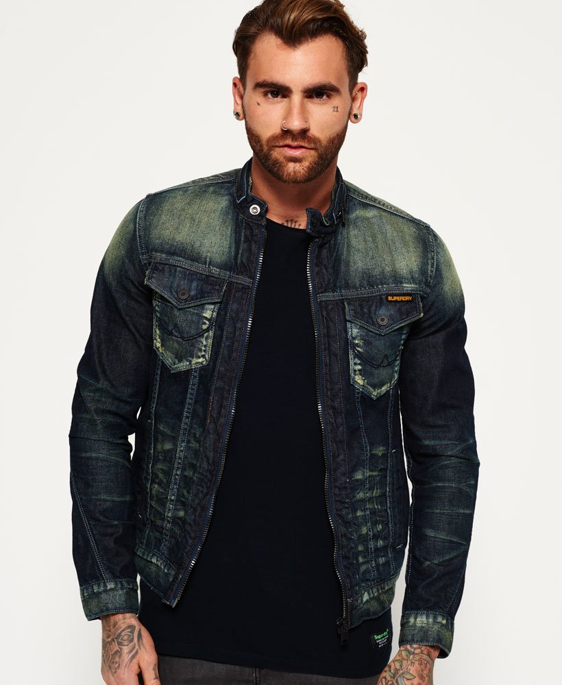Mens Denim Biker Jacket in Grease Monkey Superdry