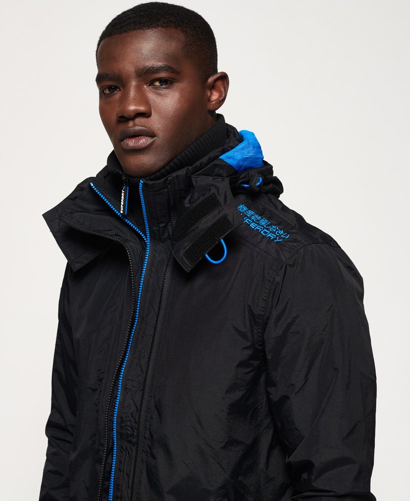 Mens Technical Hooded Pop Zip SDWindcheater in Black/super Denby New