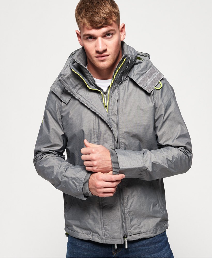 Mens Tech Hood Pop Zip SDWindcheater Jacket in Light Grey Marl/toxic