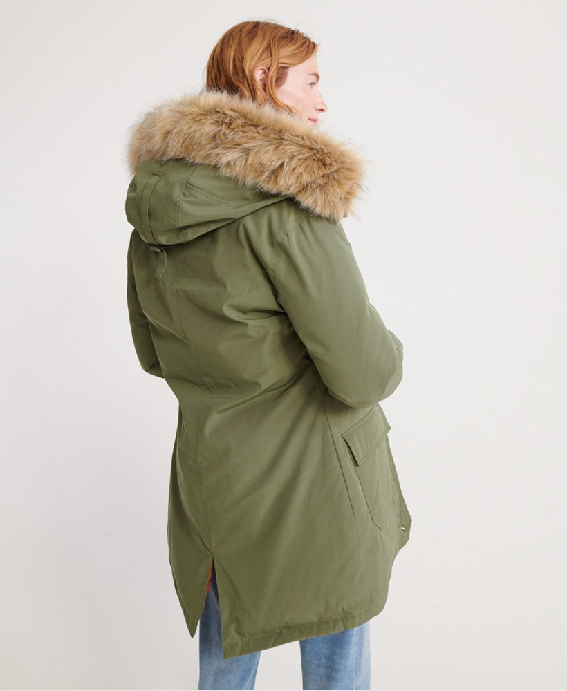 Womens Rookie Down Parka Jacket in Olive Khaki Superdry