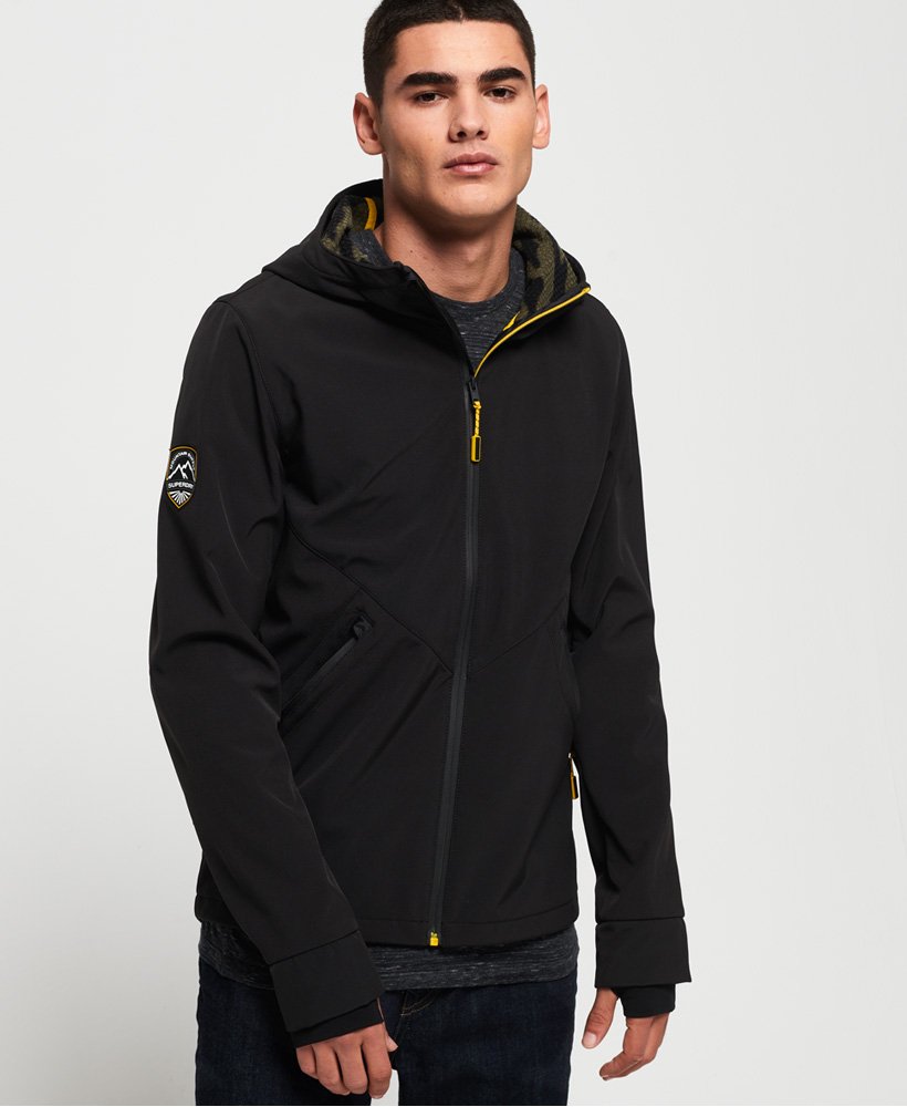 Mens Mountain Softshell Zip Hoodie in Black/olive Camo Superdry
