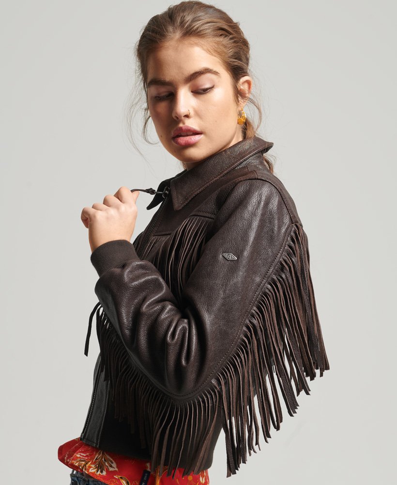 Superdry Leren Vintage Jack Met Franjes - Dames Jacks Voor Dames
