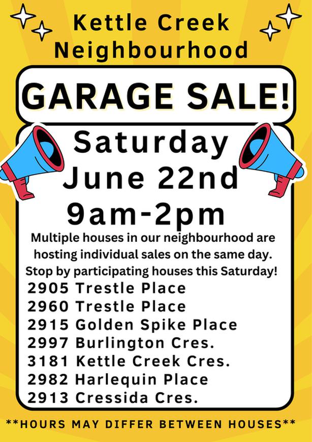 Kettle Creek Neighbourhood Garage Sales Classifieds for Jobs, Rentals