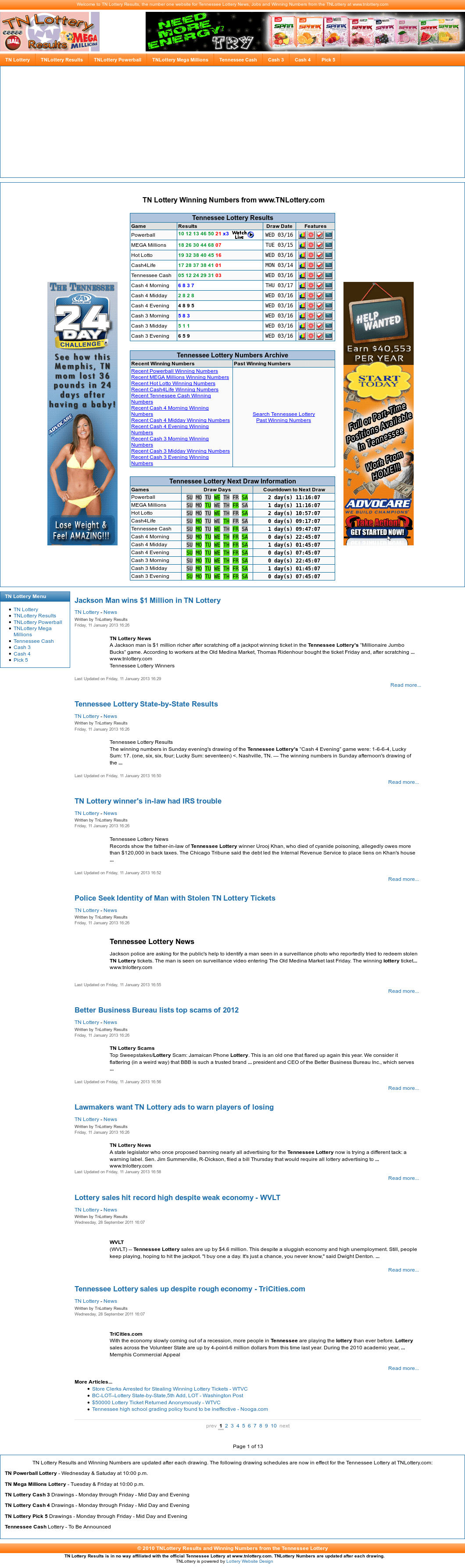 Cash 3 Drawing Tennessee