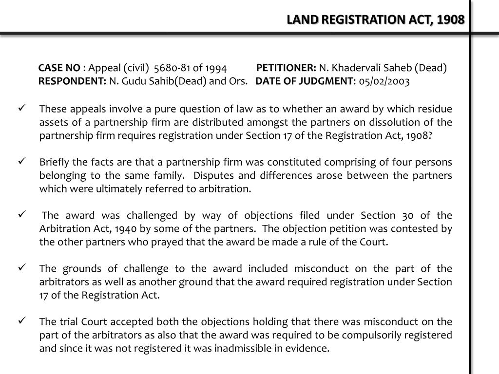 PPT LAND REGISTRATION ACT, 1908 PowerPoint Presentation, free download ID3606144