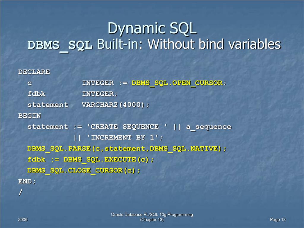 PPT Dynamic SQL Oracle Database PL/SQL 10g Programming PowerPoint