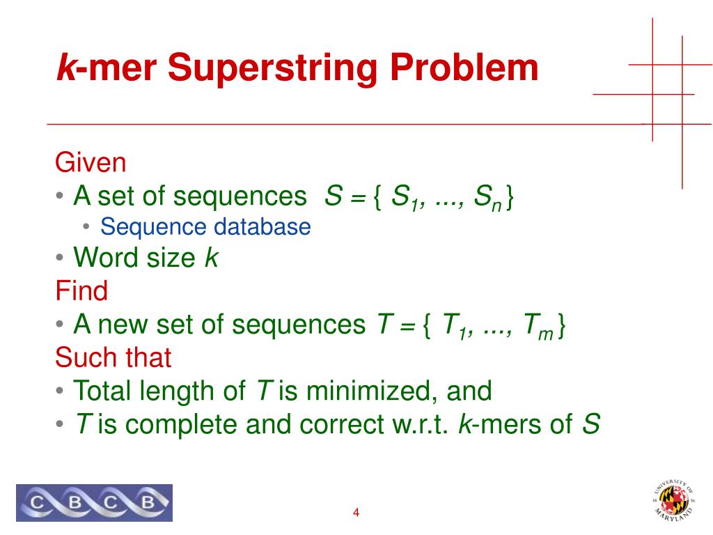 PPT Optimal k mer superstrings for protein identification and DNA