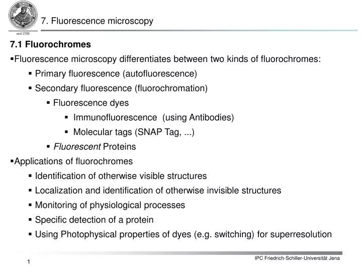 PPT 7.1 Fluorochromes Fluorescence microscopy differentiates between
