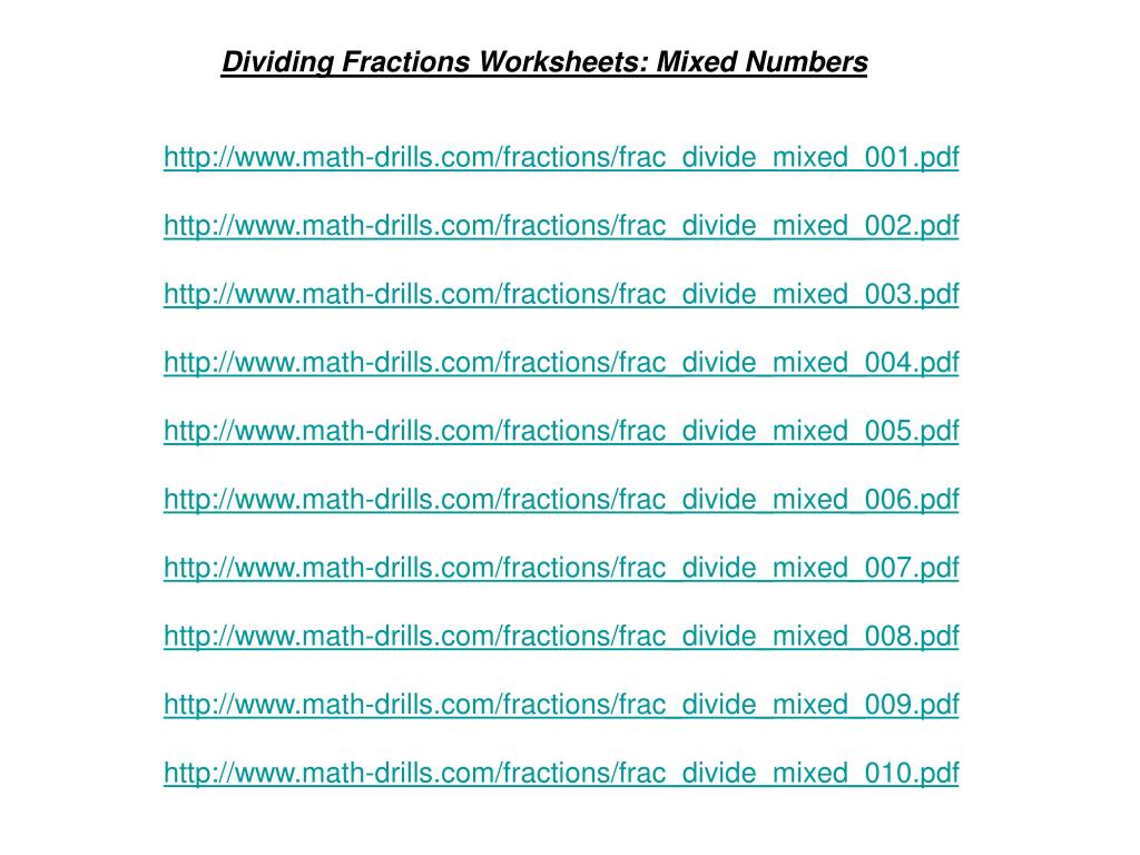 PPT - Dividing Fractions Worksheets: Mixed by Fraction PowerPoint