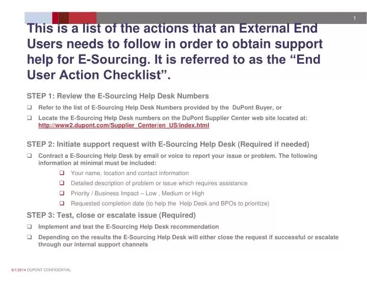 PPT STEP 1 Review the ESourcing Help Desk Numbers PowerPoint