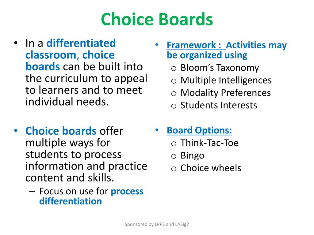 PPT Differentiated Instruction Strategy Choice Boards (Process