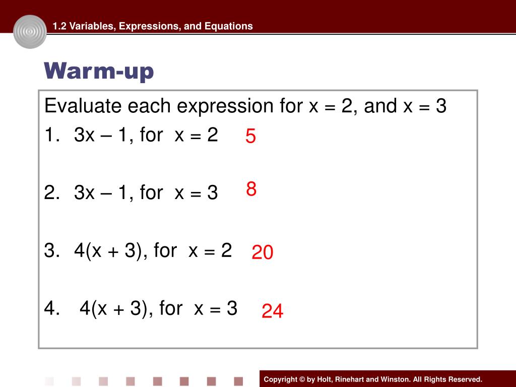 PPT Variable, Expressions, and Equations PowerPoint Presentation