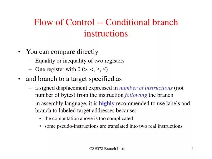 PPT Flow of Control Conditional branch instructions PowerPoint