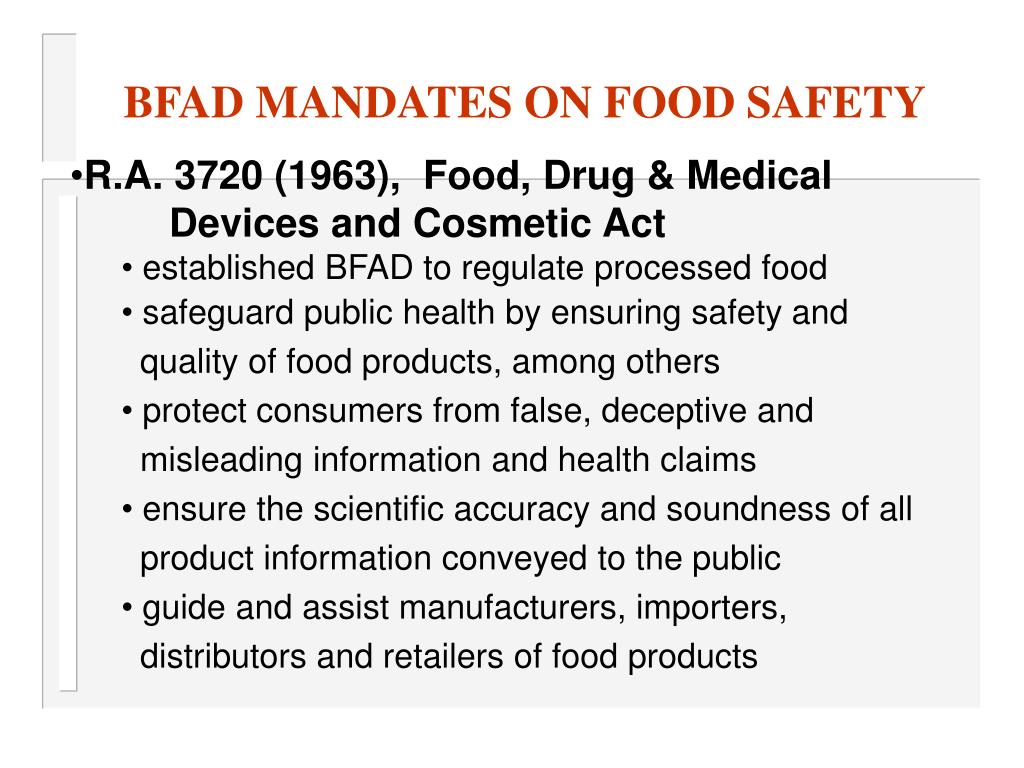 PPT BFAD’S REGULATORY FRAMEWORK TO ENSURE FOOD SAFETY PowerPoint