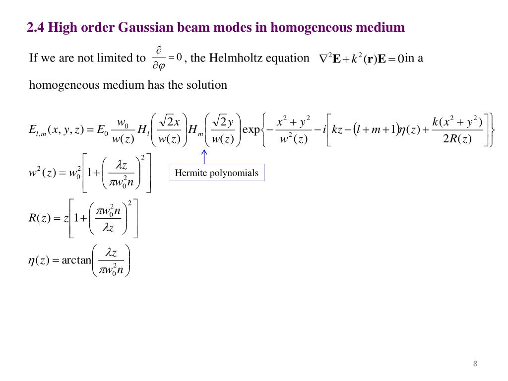 PPT Chapter 2 Propagation of Laser Beams Lecture 1 Gaussian laser
