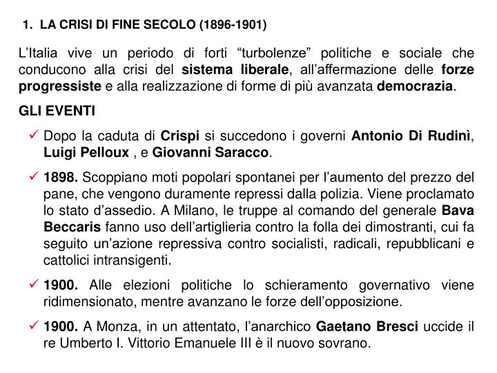 PPT La crisi di fine secolo e l’età giolittiana (18961914