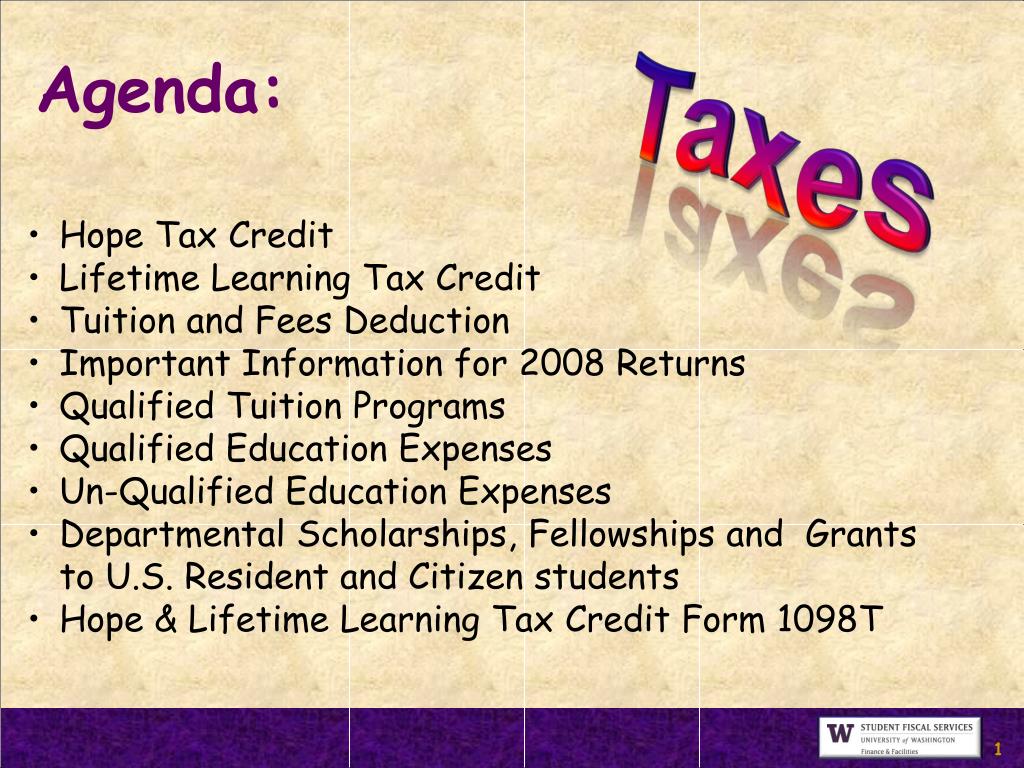PPT Hope Tax Credit Lifetime Learning Tax Credit Tuition and Fees