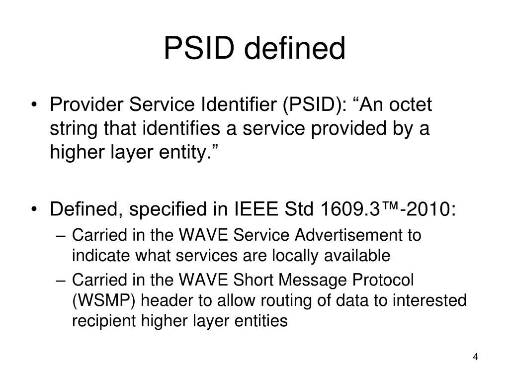 PPT IEEE P1609.12™ Provider Service Identifier (PSID) Allocations
