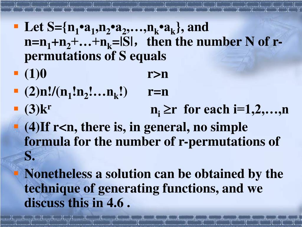 PPT 4.4 Permutations and Combinations of multisets PowerPoint