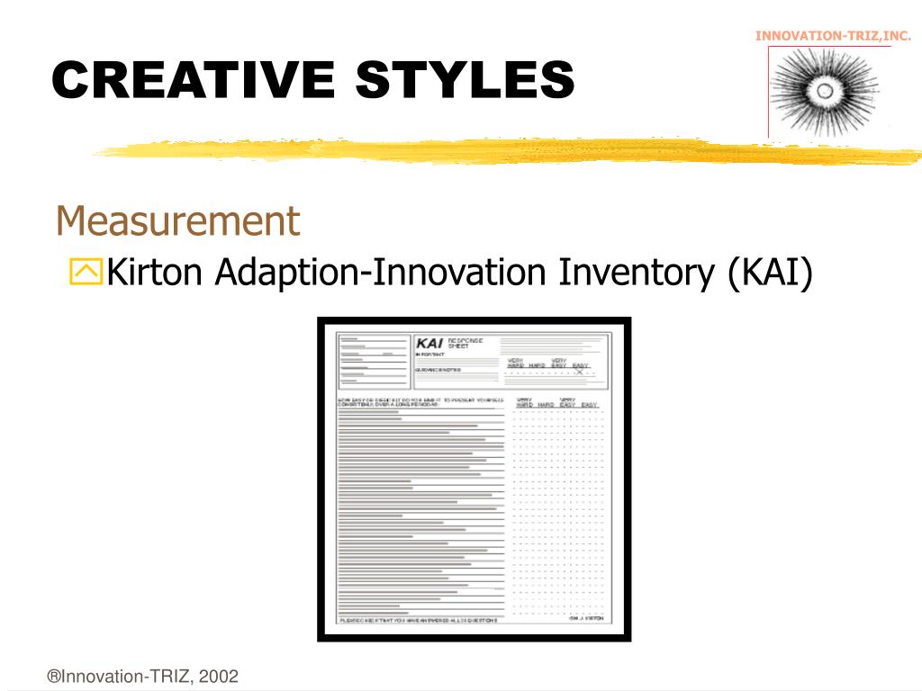 PPT THE INTEGRATION AND USE OF TRIZ WITH KAI, MYERS BRIGGS, SIX HATS