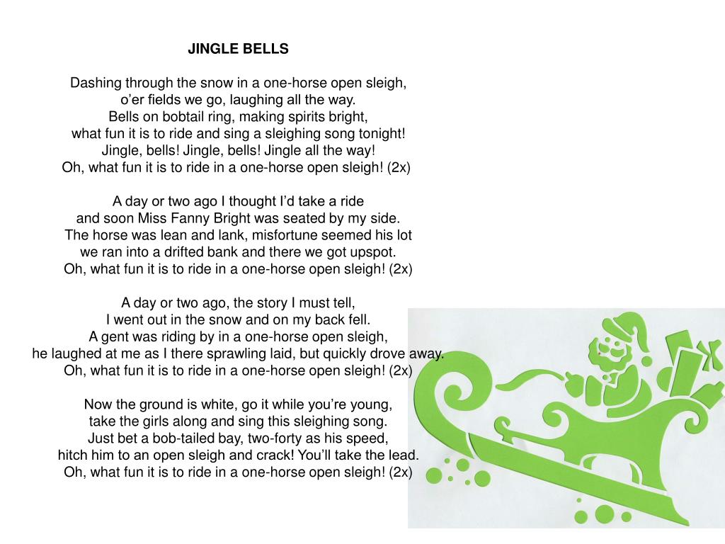 PPT JINGLE BELLS Dashing through the snow in a onehorse open sleigh
