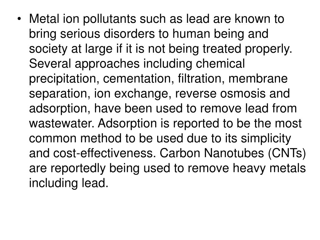 PPT Removal of lead from water by using pure CNTs PowerPoint