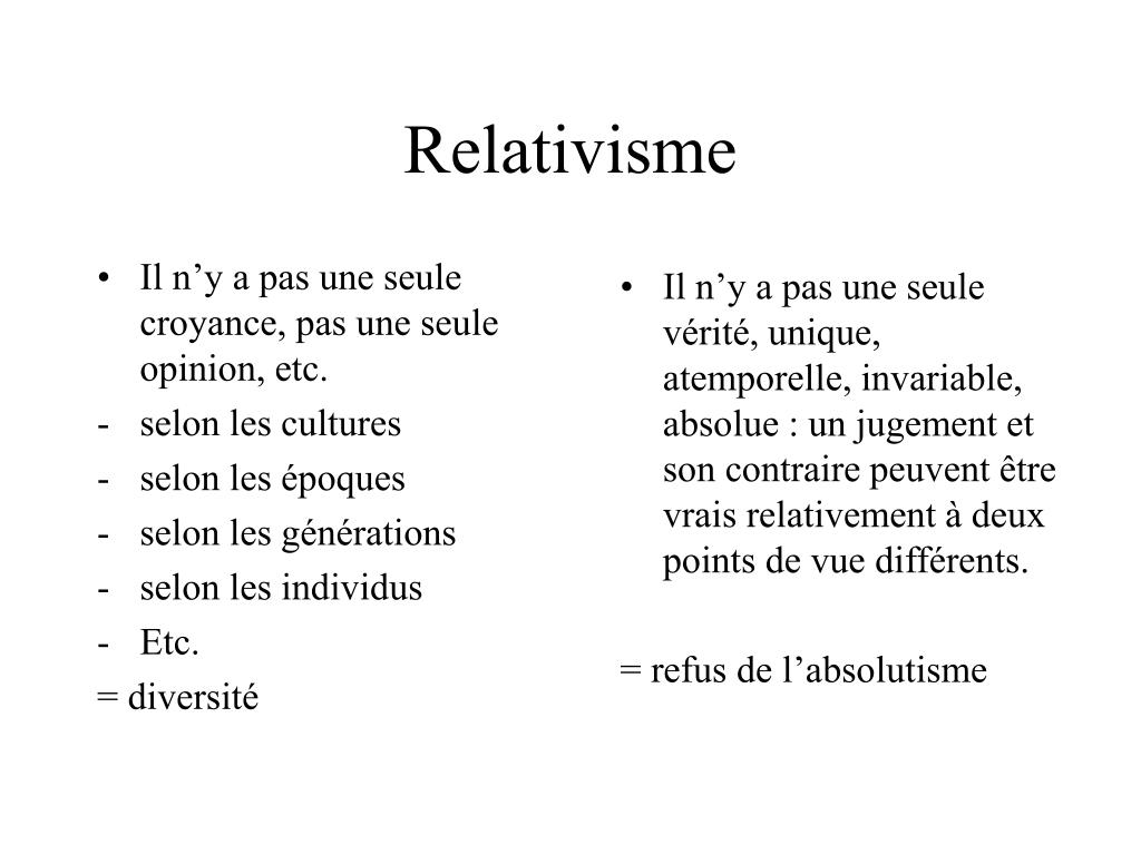 PPT Définition et formulation du relativisme PowerPoint Presentation