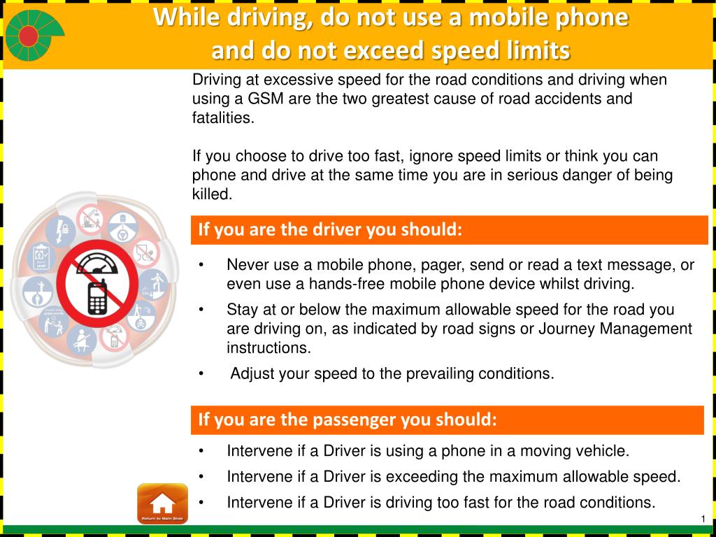 PPT While driving, do not use a mobile phone and do not exceed speed