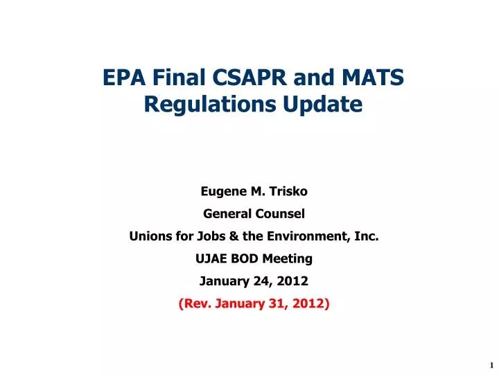 PPT EPA Final CSAPR and MATS Regulations Update PowerPoint