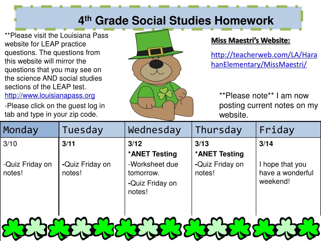 PPT 4 th Grade Social Studies Homework PowerPoint Presentation, free
