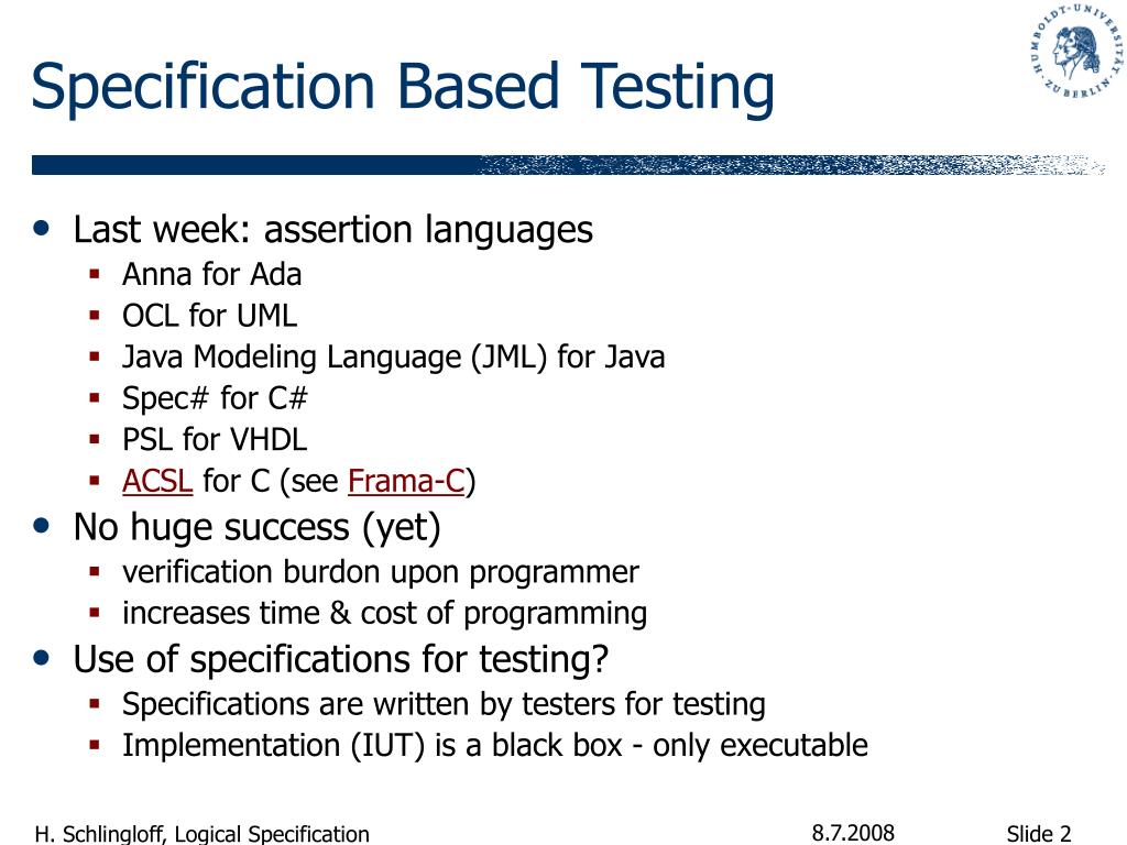 PPT Formal Methods of Systems Specification Logical Specification of