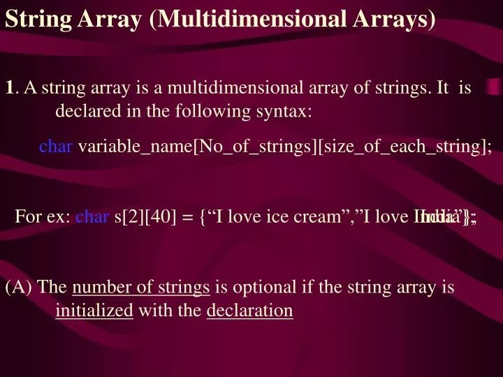 PPT String Array (Multidimensional Arrays) PowerPoint Presentation
