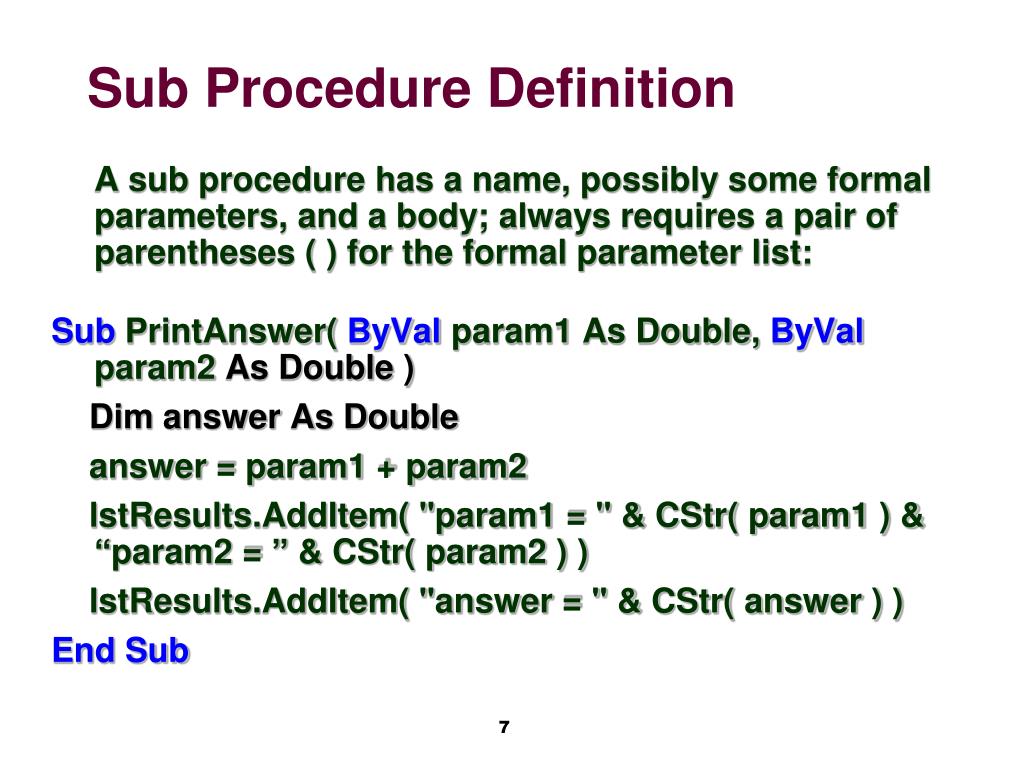 PPT CS 106 Computing Fundamentals II Chapter 42 â€œ Sub Procedures And Functions â€ PowerPoint