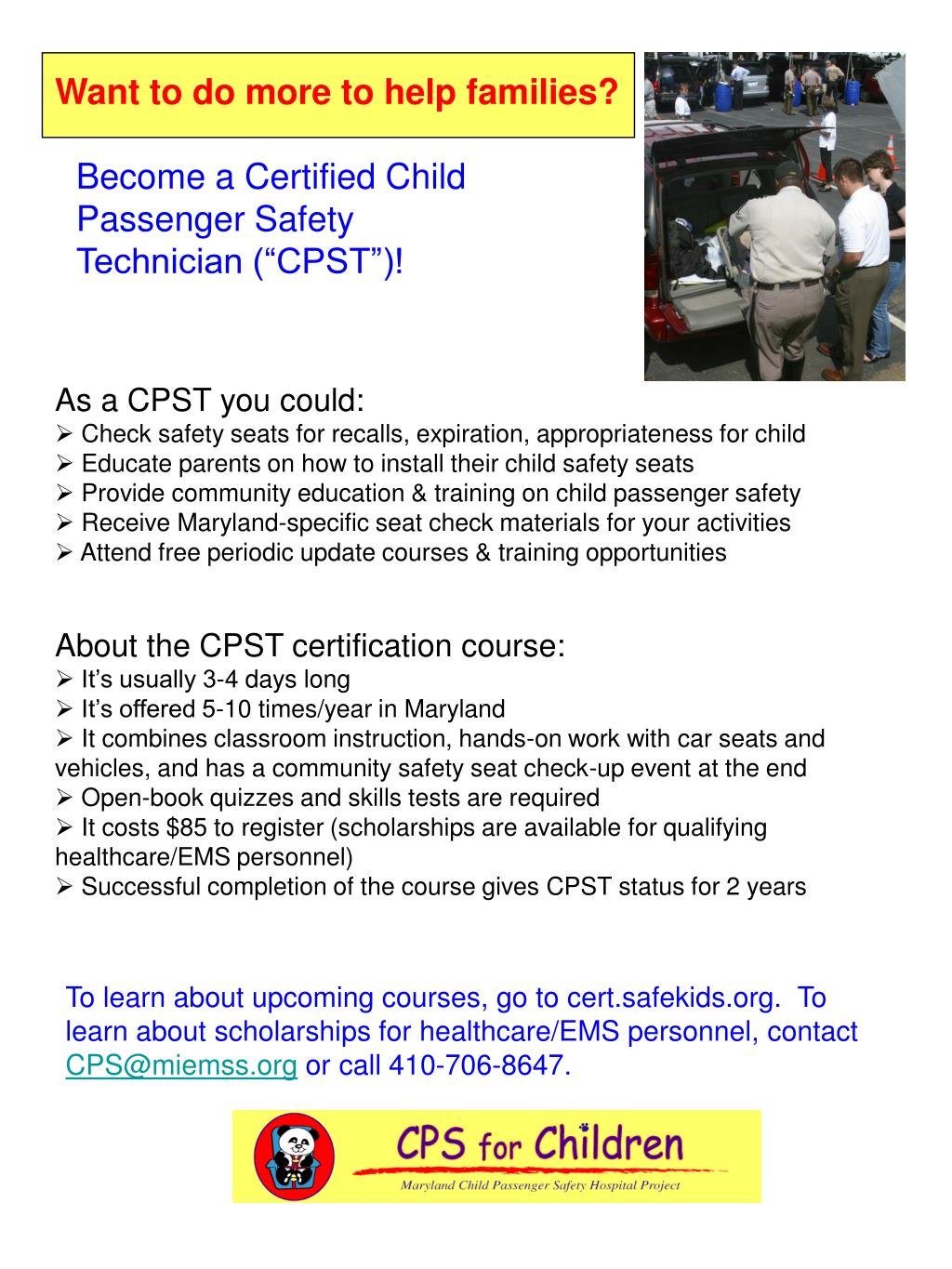 PPT As a CPST you could Check safety seats for recalls, expiration