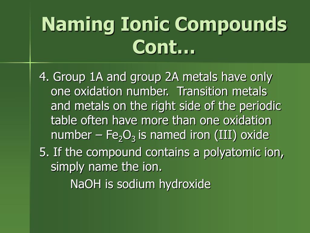 PPT Names and Formulas for Ionic Compounds PowerPoint Presentation