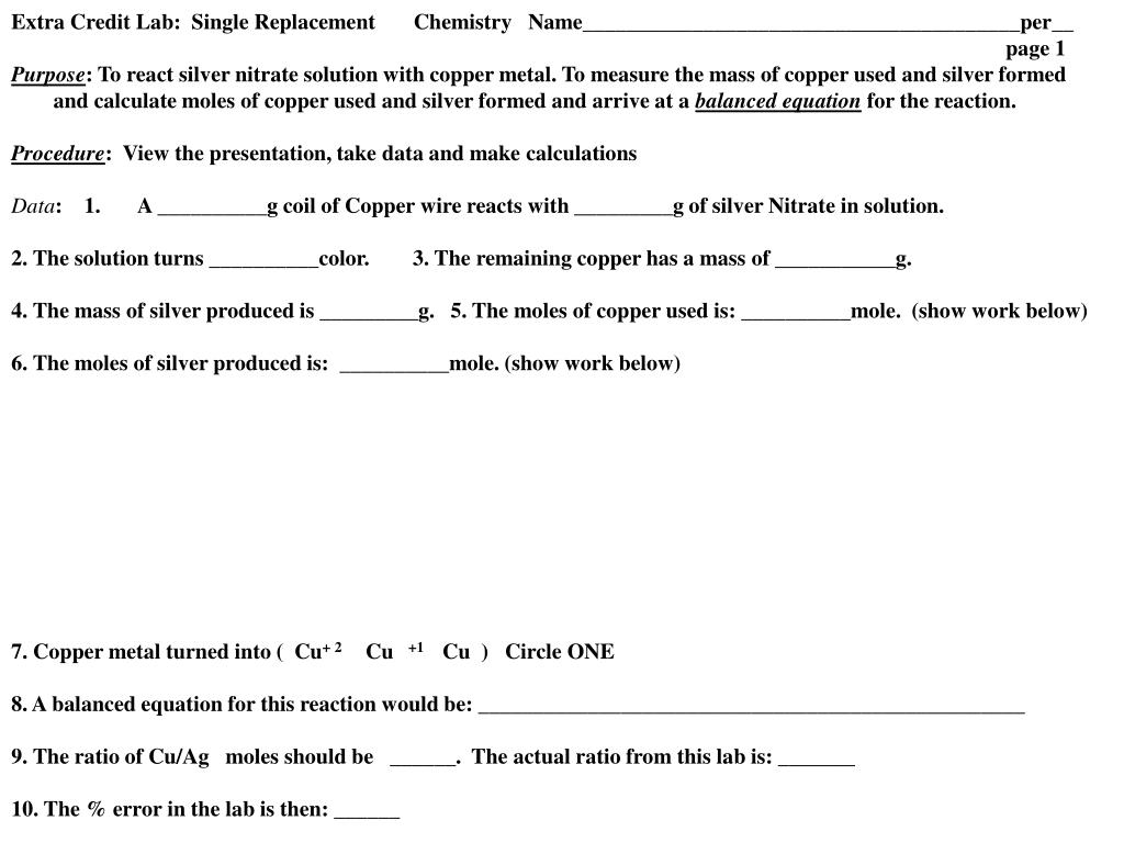 PPT Reaction of silver nitrate with copper to make silver and copper