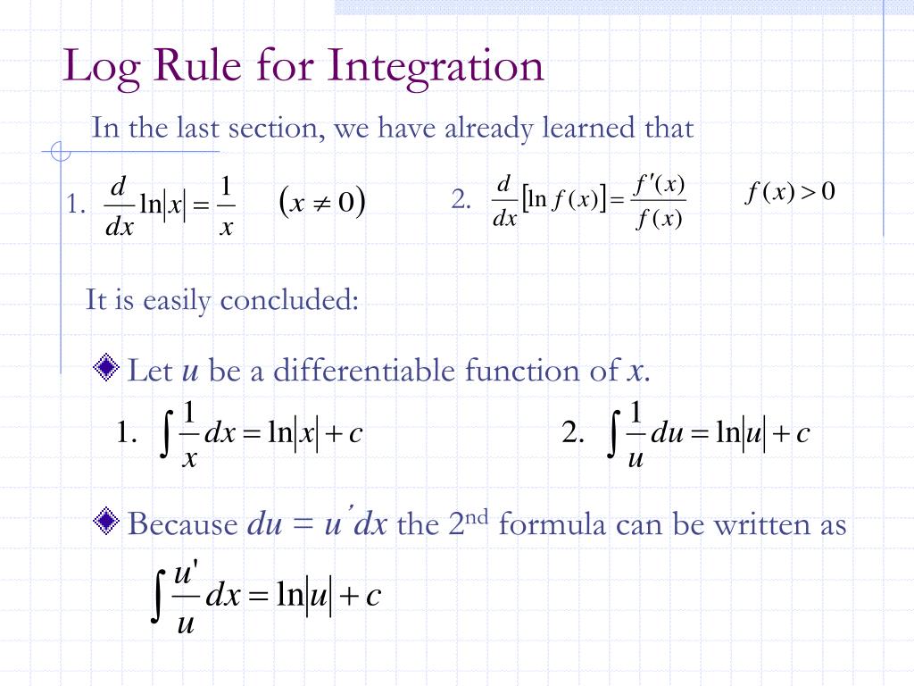 PPT 5.2 The Natural Logarithmic Function Integration PowerPoint