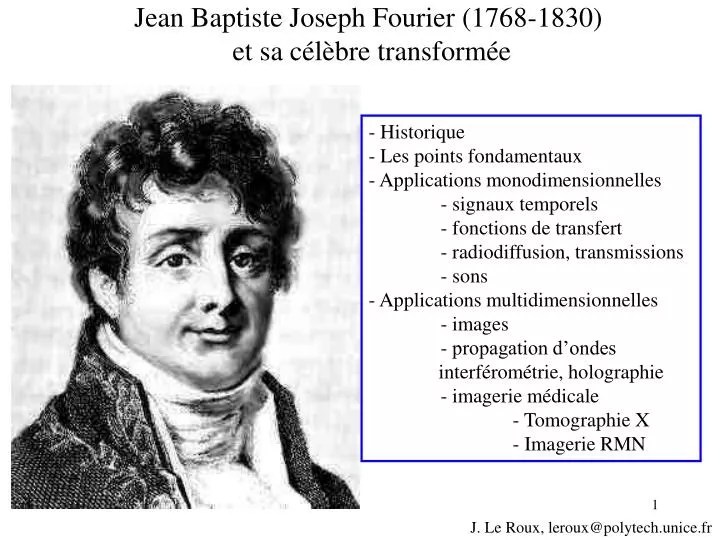 PPT Jean Baptiste Joseph Fourier (17681830) et sa célèbre