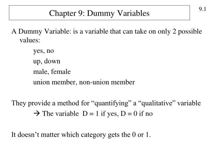 PPT Chapter 9 Dummy Variables PowerPoint Presentation, free download